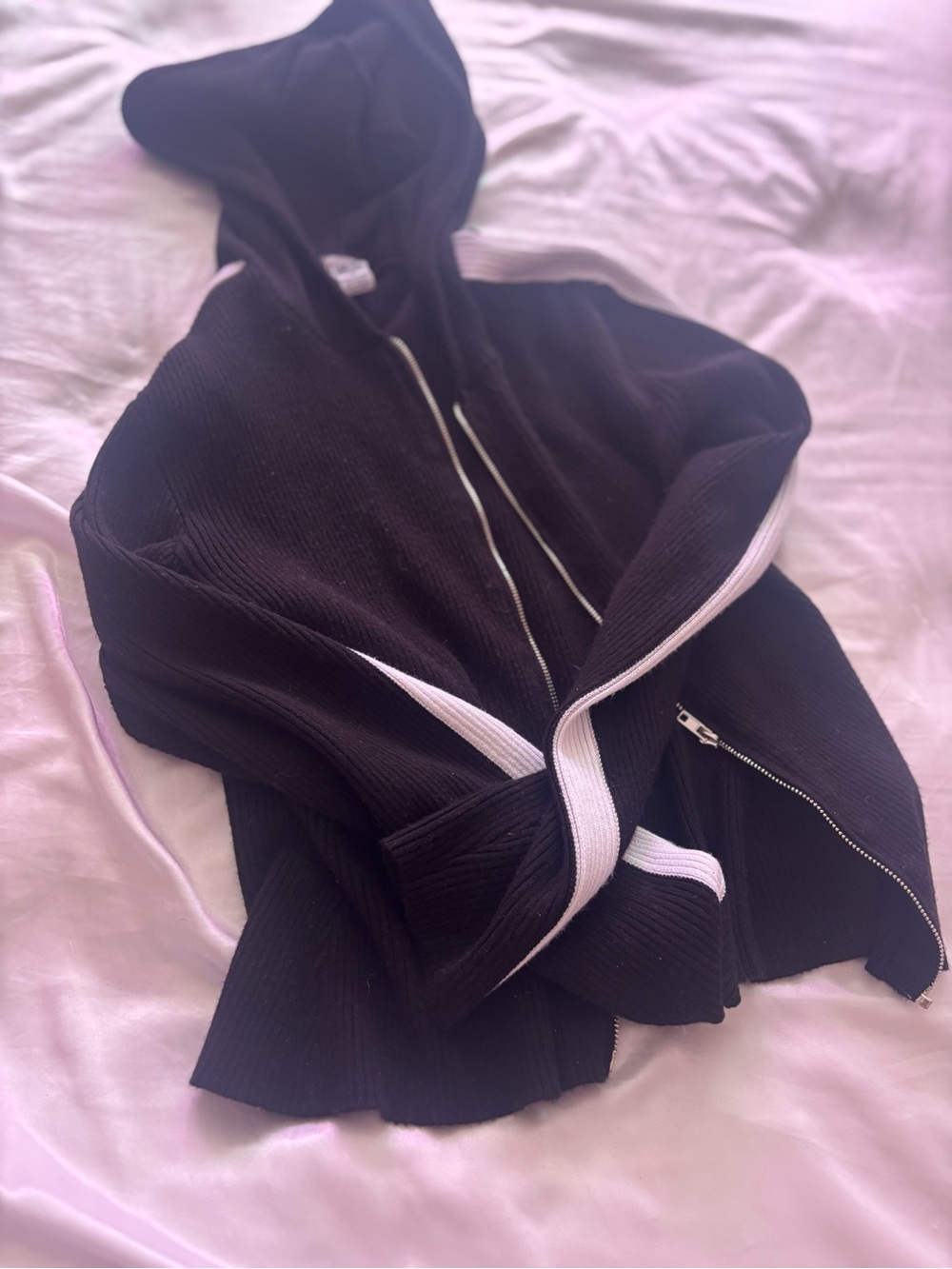 Rue21 Black Hooded Zip Jacket with White Trim